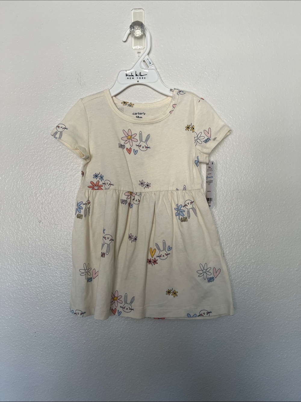 NWT Carter's Cream Dress with Bunny & Pastel Floral Print sz 18 month
